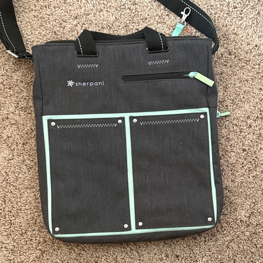 Sherpani Graphite and Aqua Messenger Bag